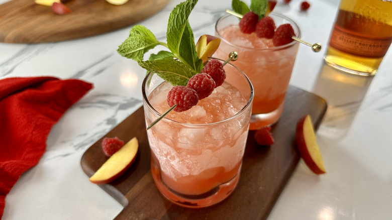 Peach raspberry bourbon smash