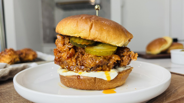 nashville hot chicken sandwich on plate