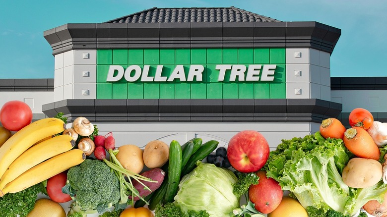 Fruits and vegetables on grocery store shelves